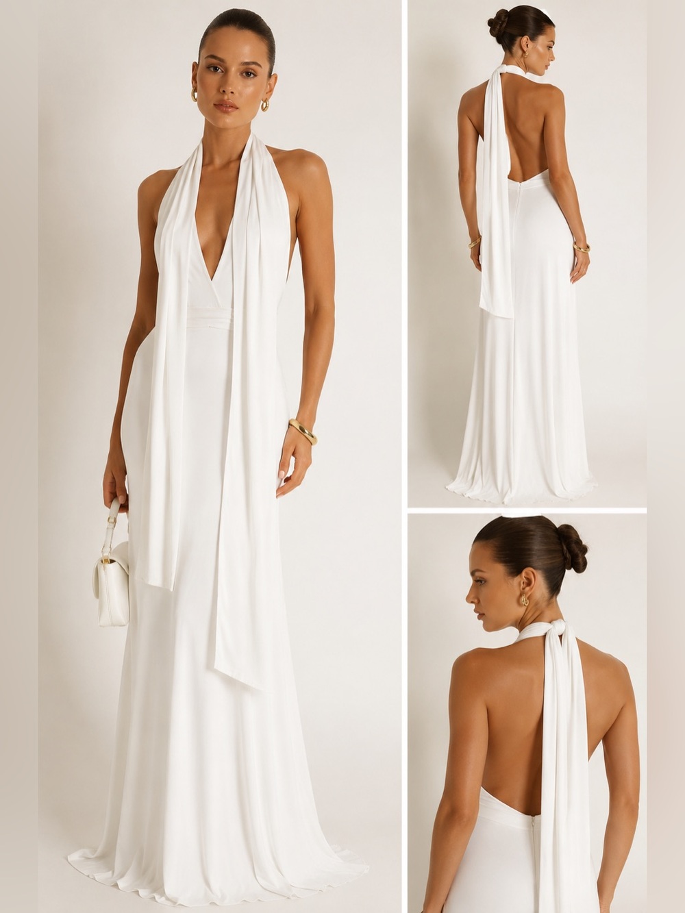 Elegant White Halter Backless Maxi Dress
